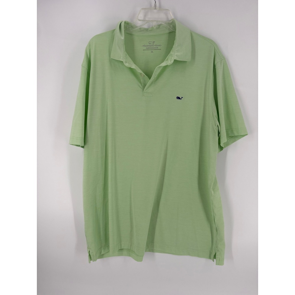 Vineyard Vines Performance Polo Shirt Men's XL Green Striped Whale Short Sleeve‎